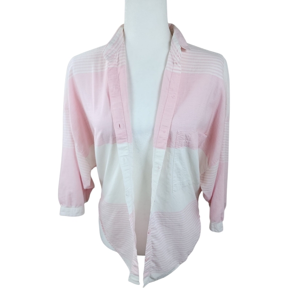 Vintage Angelique Imports Striped Cotton Button Down Shirt Pink White Size Small - Picture 8 of 14